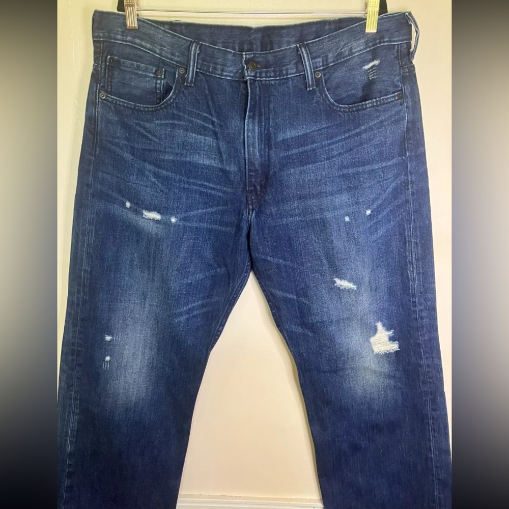 Levi’s 569 Mens 38x30 Jeans Dark Wash Distressed Denim Loose Fit Straight Leg